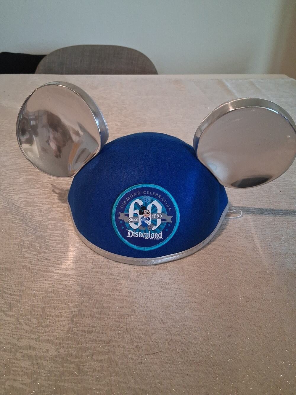 Disneyland 60th Diamond Celebration Mickey Mouse Ear Hat Blue Silver Adult NWT